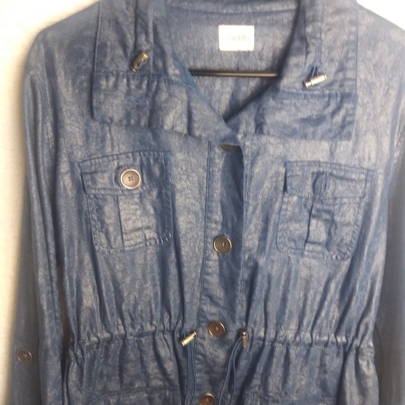 CHICO's Anorak Utility Metallic Blue Chambray Jacket Women's Size 1 (8/1… - Picture 6 of 16
